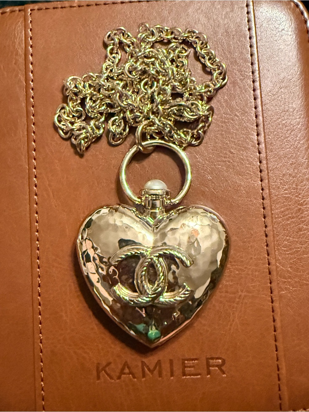 Chanel Giant Metal CC Heart Locket Necklace Silver